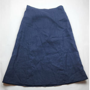 Talbots Skirt Navy Blue Linen A-Line Midi Petite 2 Zip Back Lined